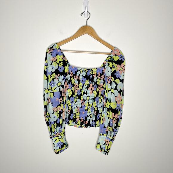 Free People Ariana Smocked Floral Square Neck Puff Sleeve Elastic Top, Size XS - Picture 3 of 11